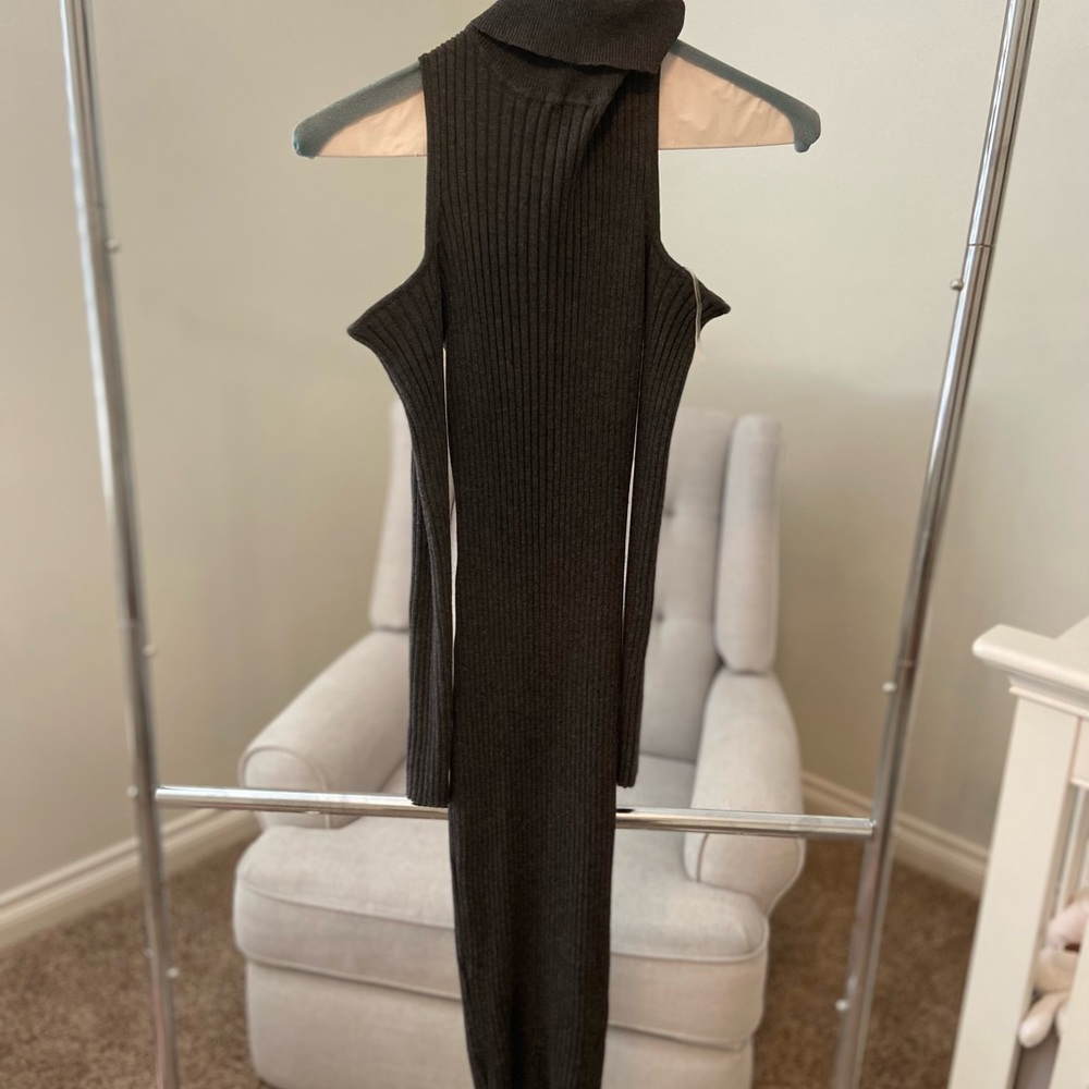Pinkblush maternity midi cold shoulder turtle neck dress